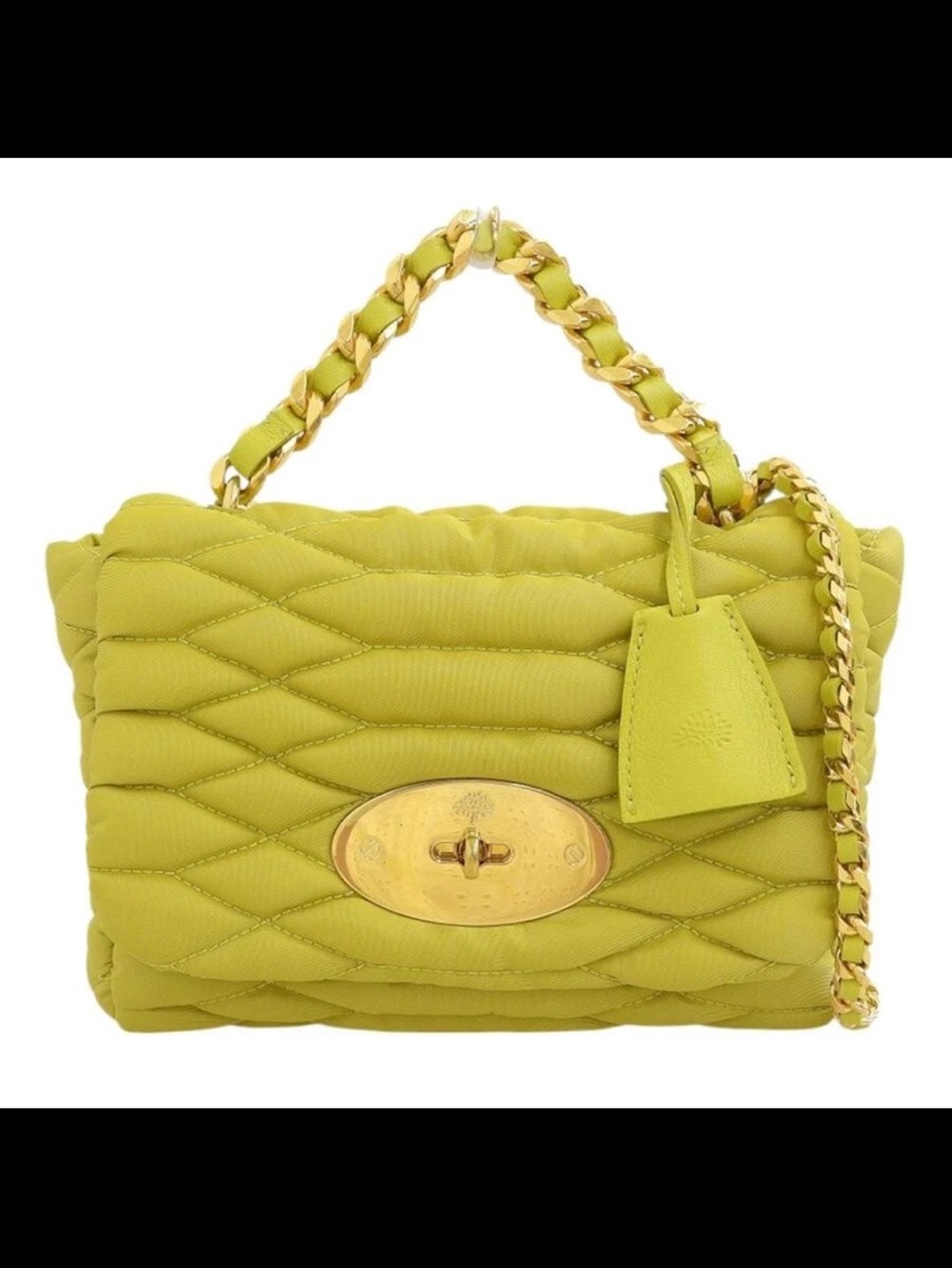 Mulberry Quilted Yellow-Green Shoulder Bag with Gold Chain